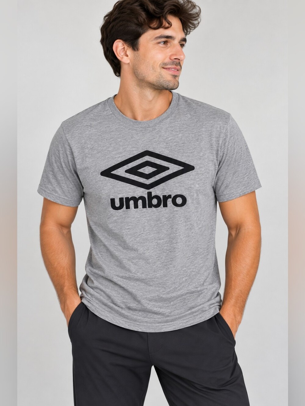 Umbro Men's Grey Black Logo T-Shirt Size Medium